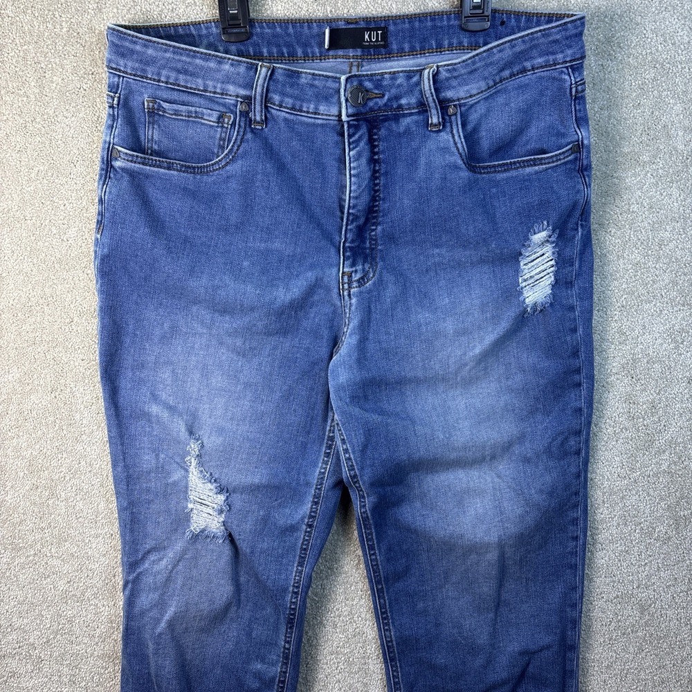 Kut from the Kloth Elizabeth Straight Leg Jeans Women 14 Blue Distressed Raw Hem
